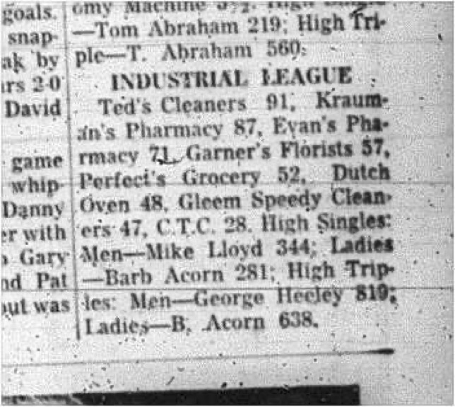 1966-01-26 Bowling -Mixed -Cobourg Industrial League