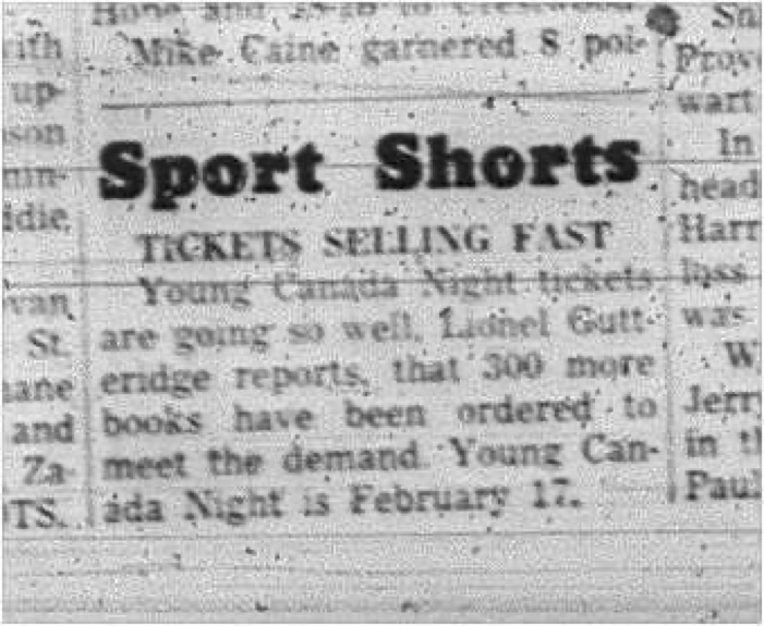 1966-01-26 Hockey -Boys -CCHL - Young Canada Night - Tickets Selling