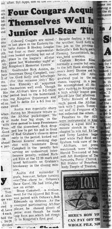 1966-01-26 Hockey -Boys -Junior B - Cobourg Cougars - All-Star Title