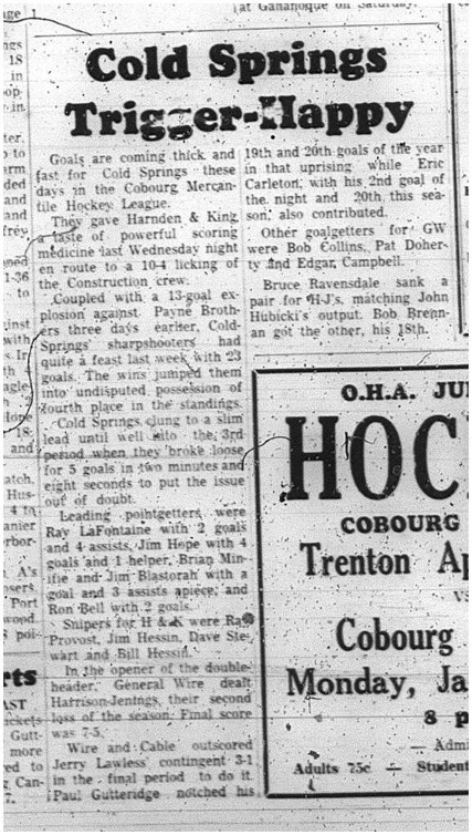 1966-01-26 Hockey -Men -Cobourg Mercantile Hockey League - Cold Springs
