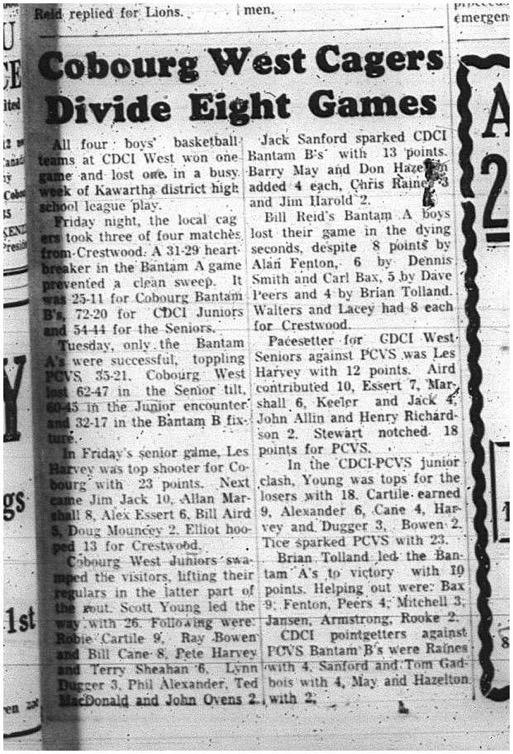 1966-01-26 School -Basketball -Boys -CDCI West Cagers - Kawartha District High School League