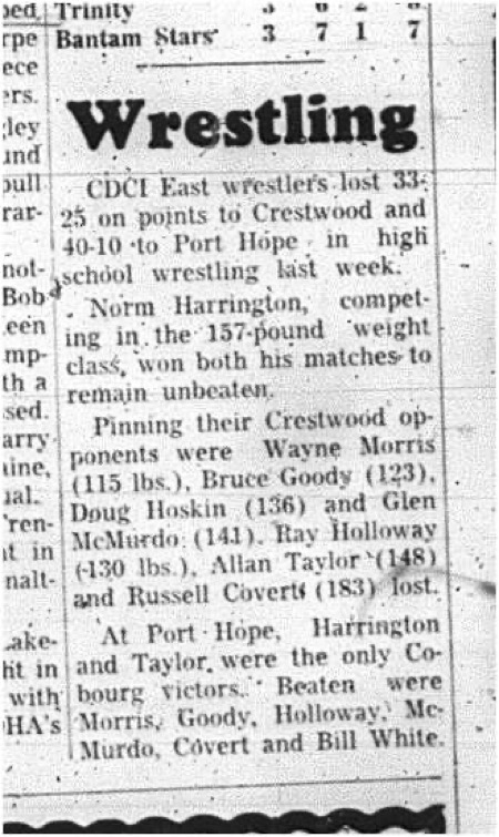 1966-01-26 School -Wrestling -Boys -CDCI East -Crestwood -Port Hope