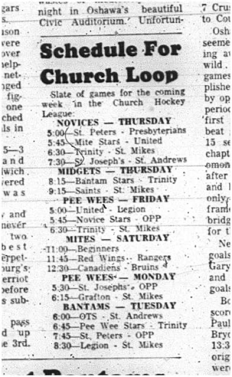 1966-02-05 Hockey -Boys -CCHL - Weekly Schedule