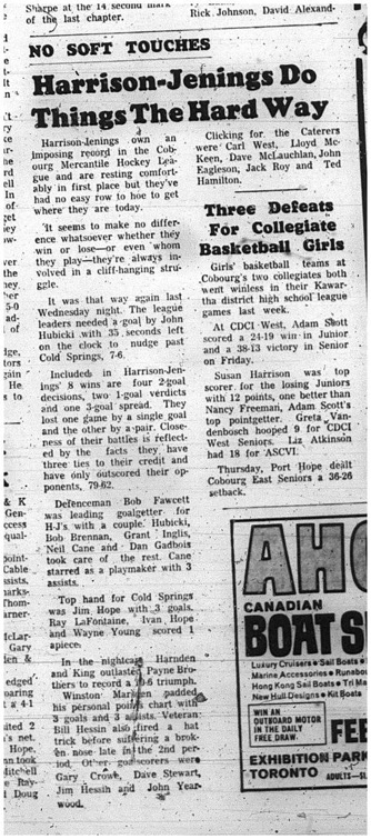 1966-02-05 Hockey -Men -Cobourg Mercantile Hockey League - Harrison-Jenings