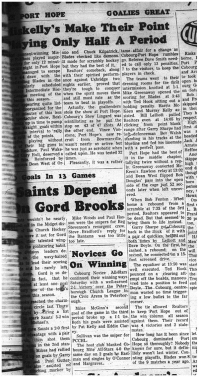 1966-02-09 Hockey -Boys -Lakeshore Intermediate Hockey League - Cobourg Miskelly Realtors Vs. Port Hope Blades
