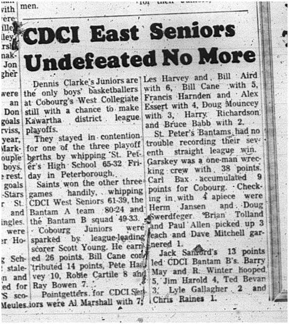1966-02-09 School -Basketball -Boys -CDCI West -Kawartha District League Playoffs