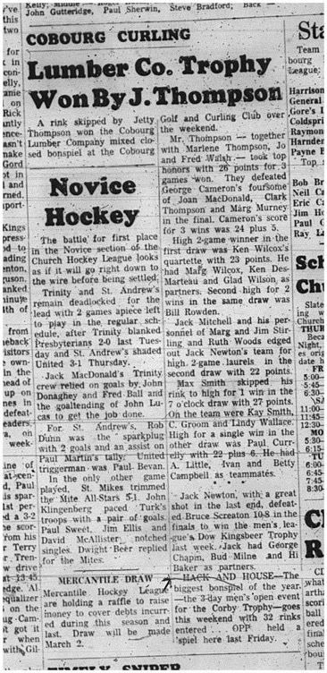 1966-02-15 Curling -Mixed -Cobourg Golf and Curling Club - Mixed Bonspiel