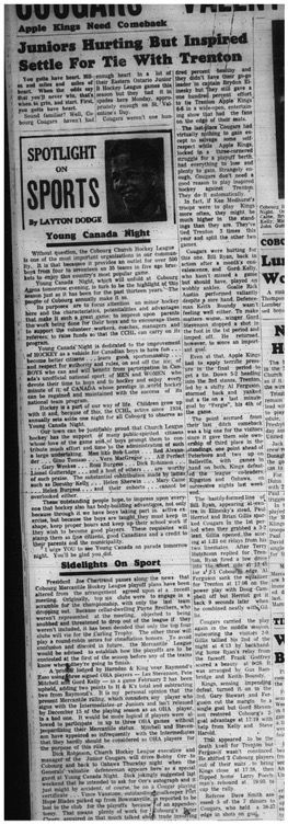 1966-02-15 Hockey -Boys -Junior B Hockey League - Cobourg Cougars
