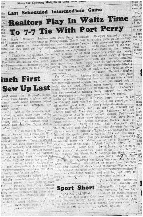 1966-02-15 Hockey -Boys -Lakeshore Intermediate Hockey League - Miskelly Realtors Vs. Port Perry