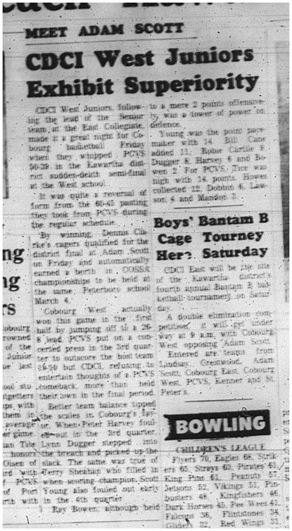 1966-02-15 School -Basketball -Boys -Kawartha District High School Basketball League - CDCI West Juniors Vs. Adam Scott