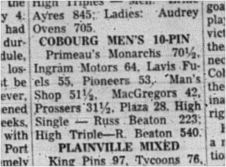1966-02-22 Bowling -Men -Cobourg Mens 10-Pin