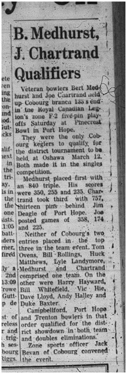 1966-02-22 Bowling -Men -Royal Canadian Legions Zone F-2 Five-Pin Playoffs