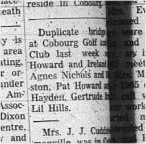 1966-02-22 Bridge -Mixed -Cobourg Golf and Curling Club - Duplicate Bridge