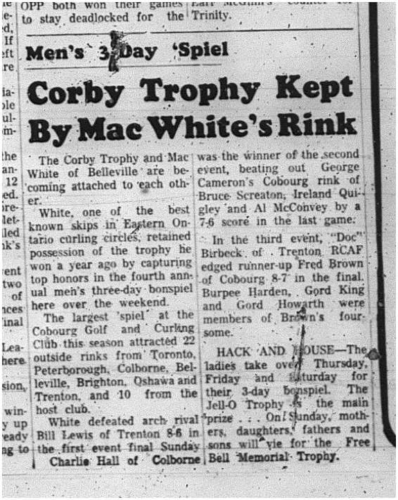 1966-02-22 Curling -Men -Cobourg Golf and Curling Club - Corby Trophy