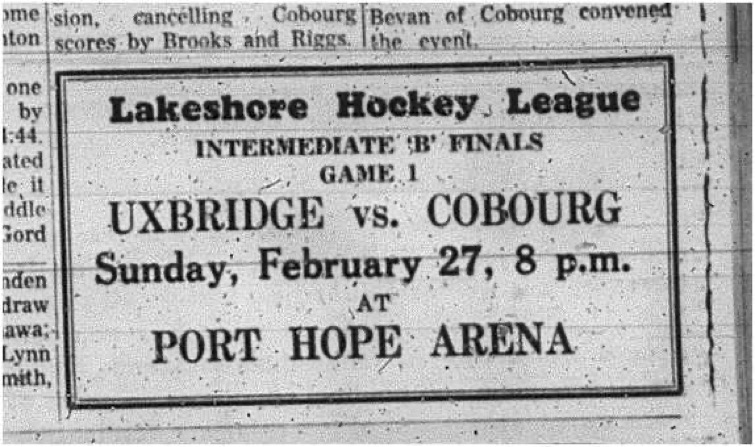 1966-02-22 Hockey -Boys -Lakeshore Intermediate Hockey League - Miskelly Realtors Vs. Uxbridge - B Finals