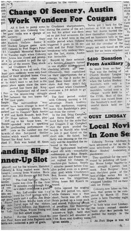 1966-03-02 Hockey -Boys -Junior B Hockey League - Cobourg Cougars - Campbell Memorial Rink