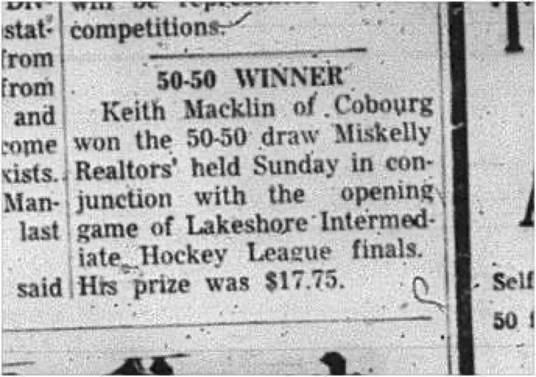 1966-03-02 Hockey -Boys -Lakeshore Intermediate Hockey League - 50-50 Draw