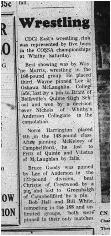 1966-03-02 School -Wrestling -Boys -CDCI East  - COSSA - CDCI East