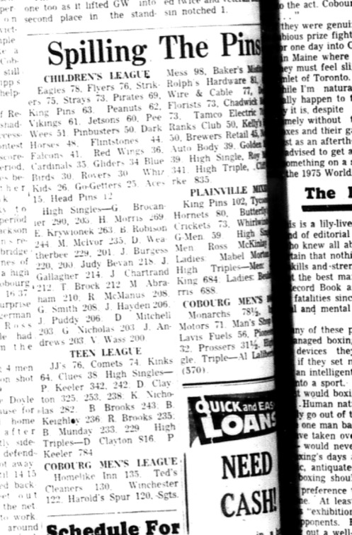 1966-03-09 Bowling -Mixed -Childrens League - Teen League - Cobourg Mens League - 10-Pin