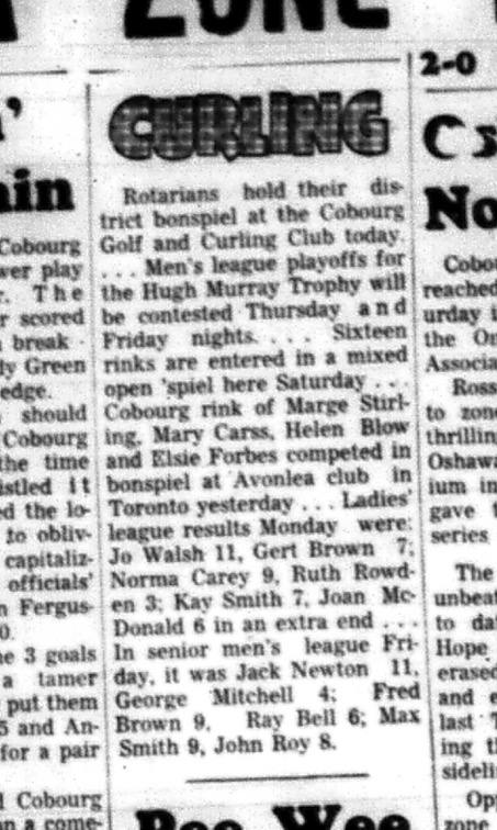 1966-03-09 Curling -Men -Cobourg Golf and Curling Club - District Bonspiel