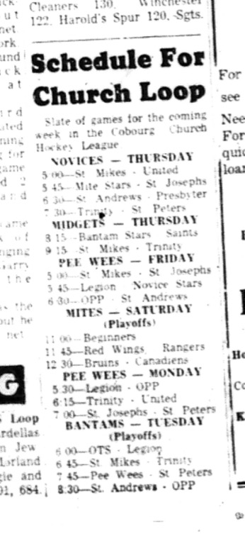 1966-03-09 Hockey -Boys -CCHL -Schedule