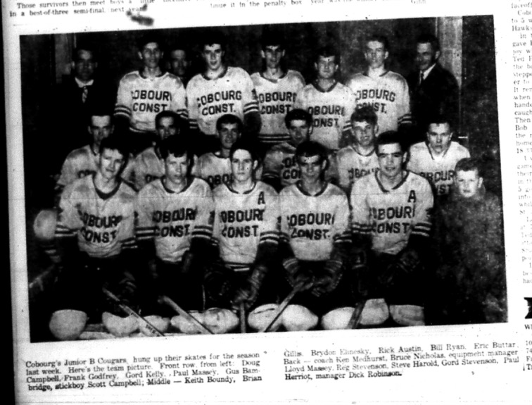 1966-03-09 Hockey -Boys -Junior B -Cobourg Cougars - Team Picture
