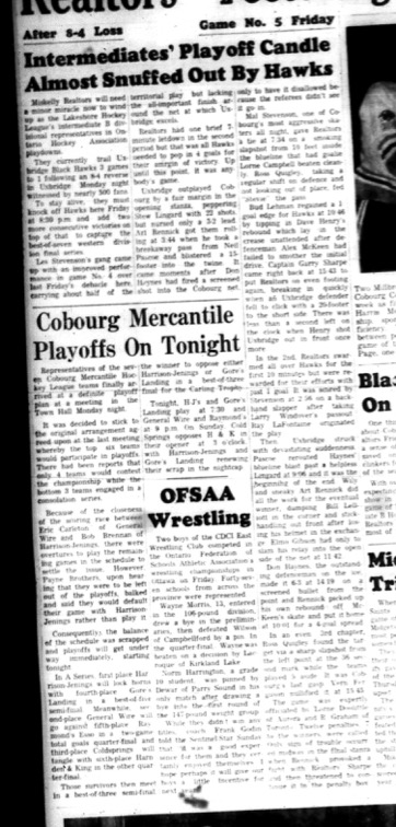 1966-03-09 Hockey -Boys -Lakeshore Intermediate Hockey League - Cobourg Miskelly Realtors - Playoffs