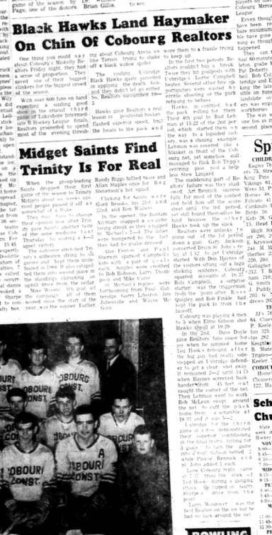 1966-03-09 Hockey -Boys -Lakeshore Intermediate Hockey League - Miskelly Realtors Vs. Uxbridge Black Hawks