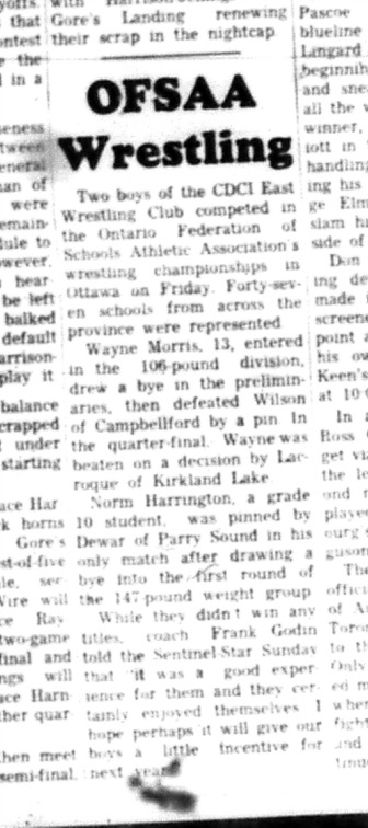 1966-03-09 School -Wrestling -CDCI East -Ontario Feberation Of Schools Athletic Associations Wrestling Championship