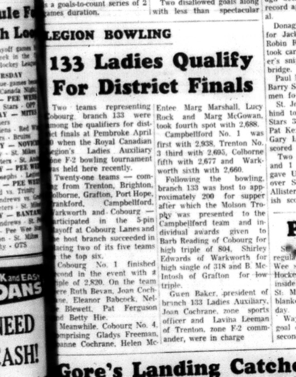 1966-03-16 Bowling -Ladies -Branch 133 -Royal Canadian Legions Ladies Auxilliary -Zone F2 Bowling Tournament