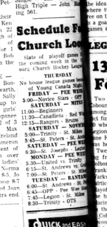 1966-03-16 Hockey -Boys -CCHL -Schedule