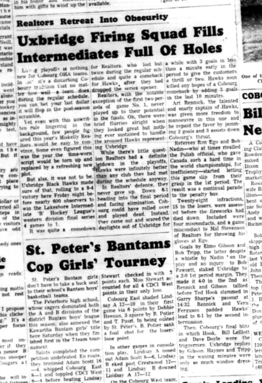 1966-03-16 Hockey -Boys -Lakeshore Intermediate Hockey League - Uxbridge Vs. Miskelly Realtors