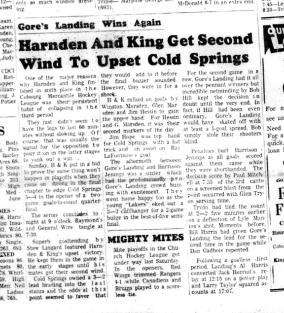 1966-03-16 Hockey -Men -Cobourg Mercantile Hockey League - Harden and King Vs. Cold Springs