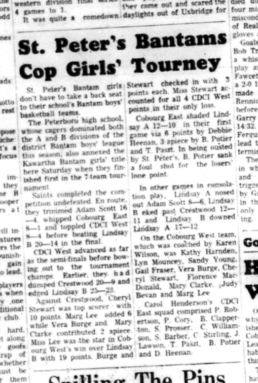 1966-03-16 School -Basketball -Girls -Kawartha Bantam Girls Title