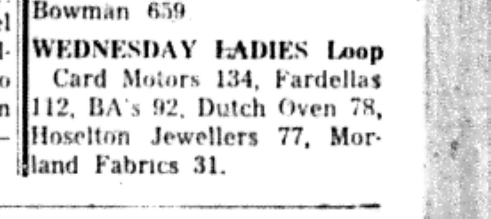 1966-03-23 Bowling -Ladies -Wednesday Womens Results
