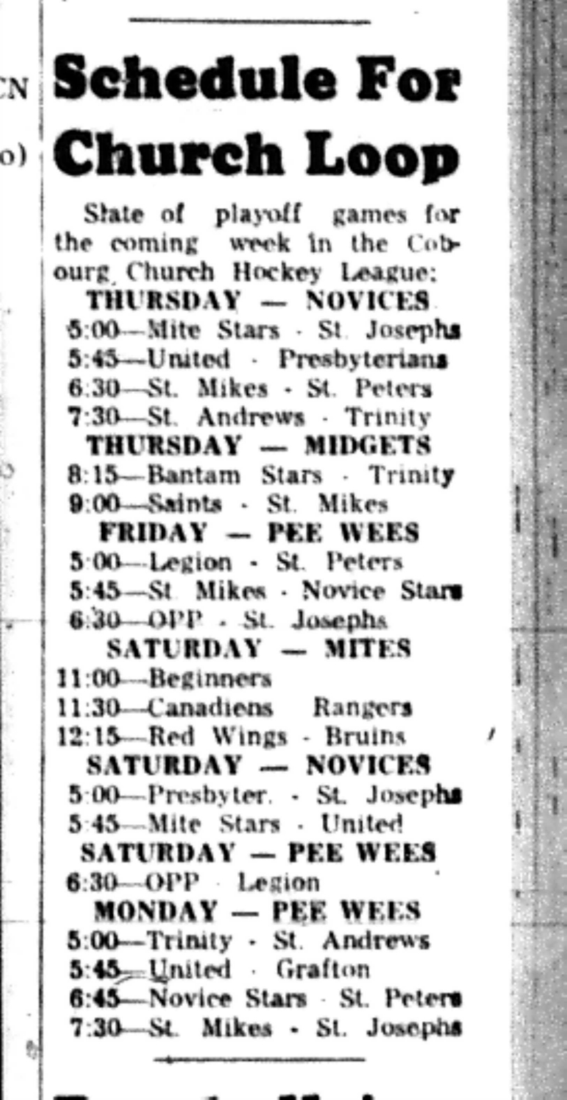 1966-03-23 Hockey -Boys -CCHL Schedule