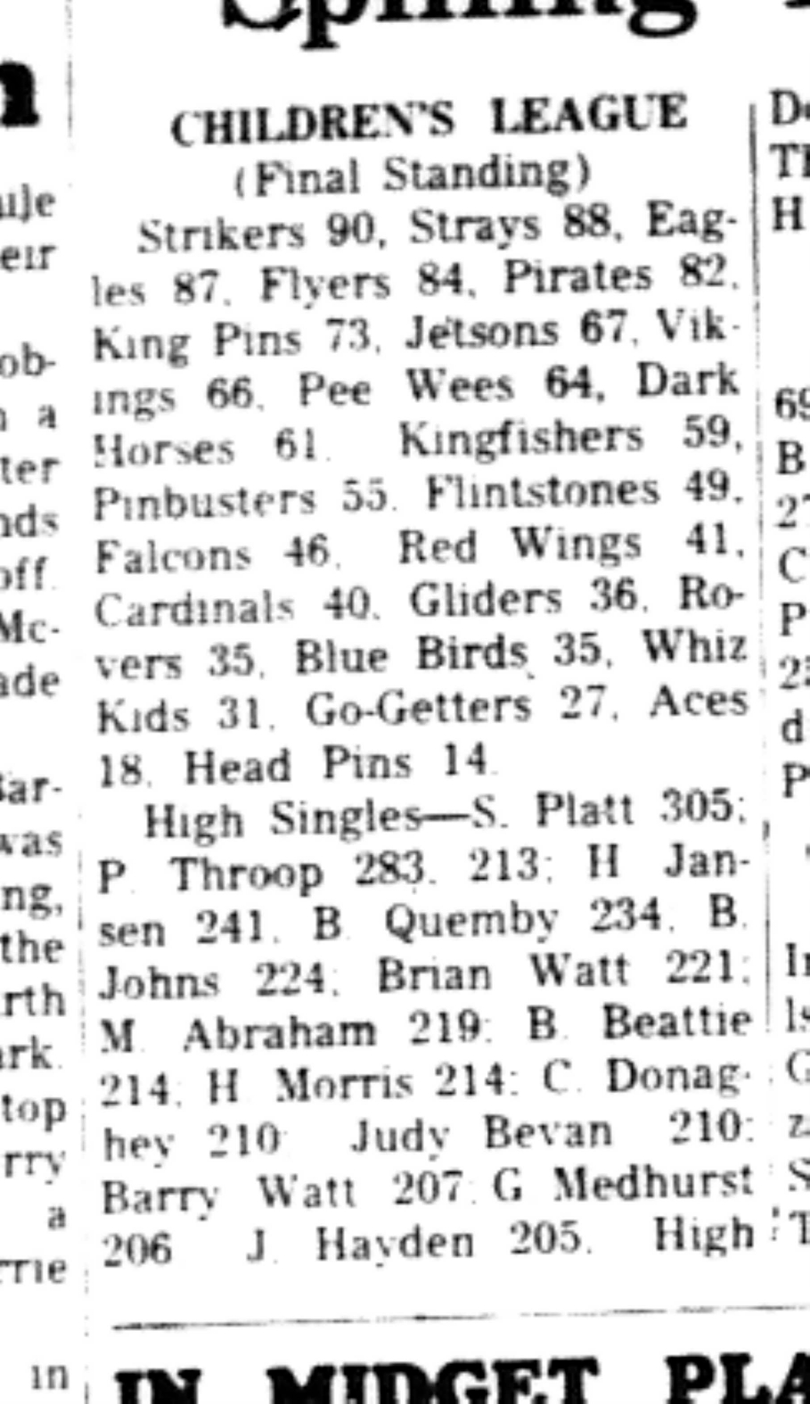 1966-03-30 Bowling -Mixed -Childrens League Results-A