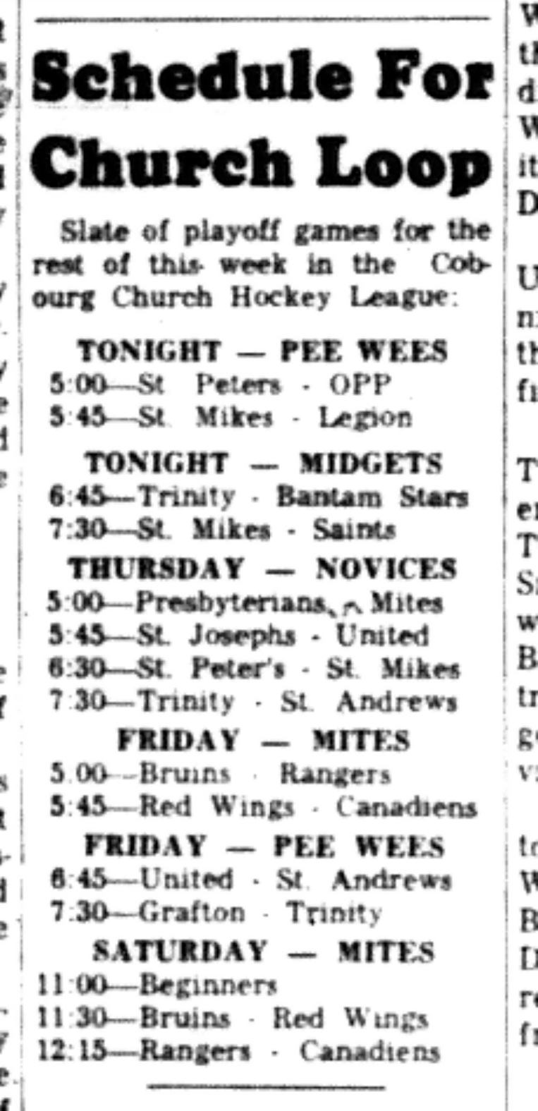 1966-04-12 Hockey -Boys -CCHL Schedule