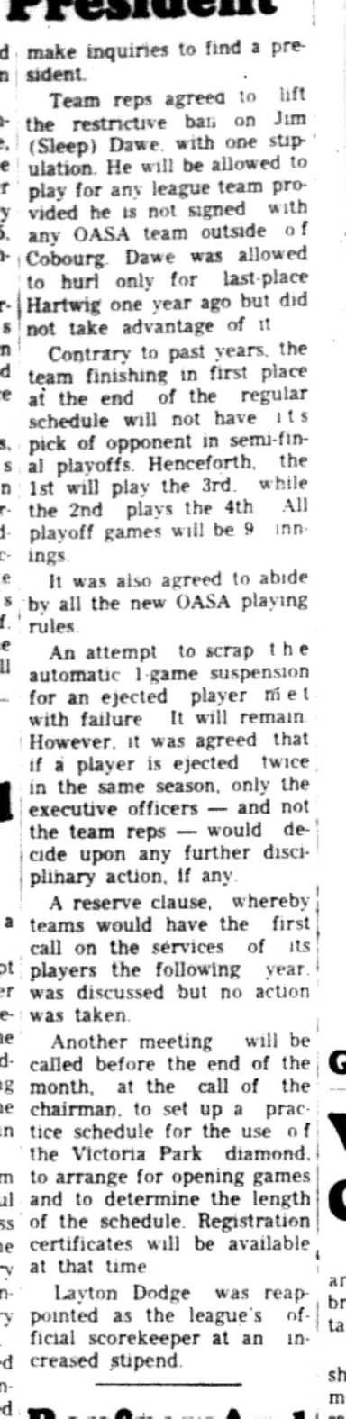 1966-04-12 Softball -Men -Dairy Queen Leaves Cobourg League-C