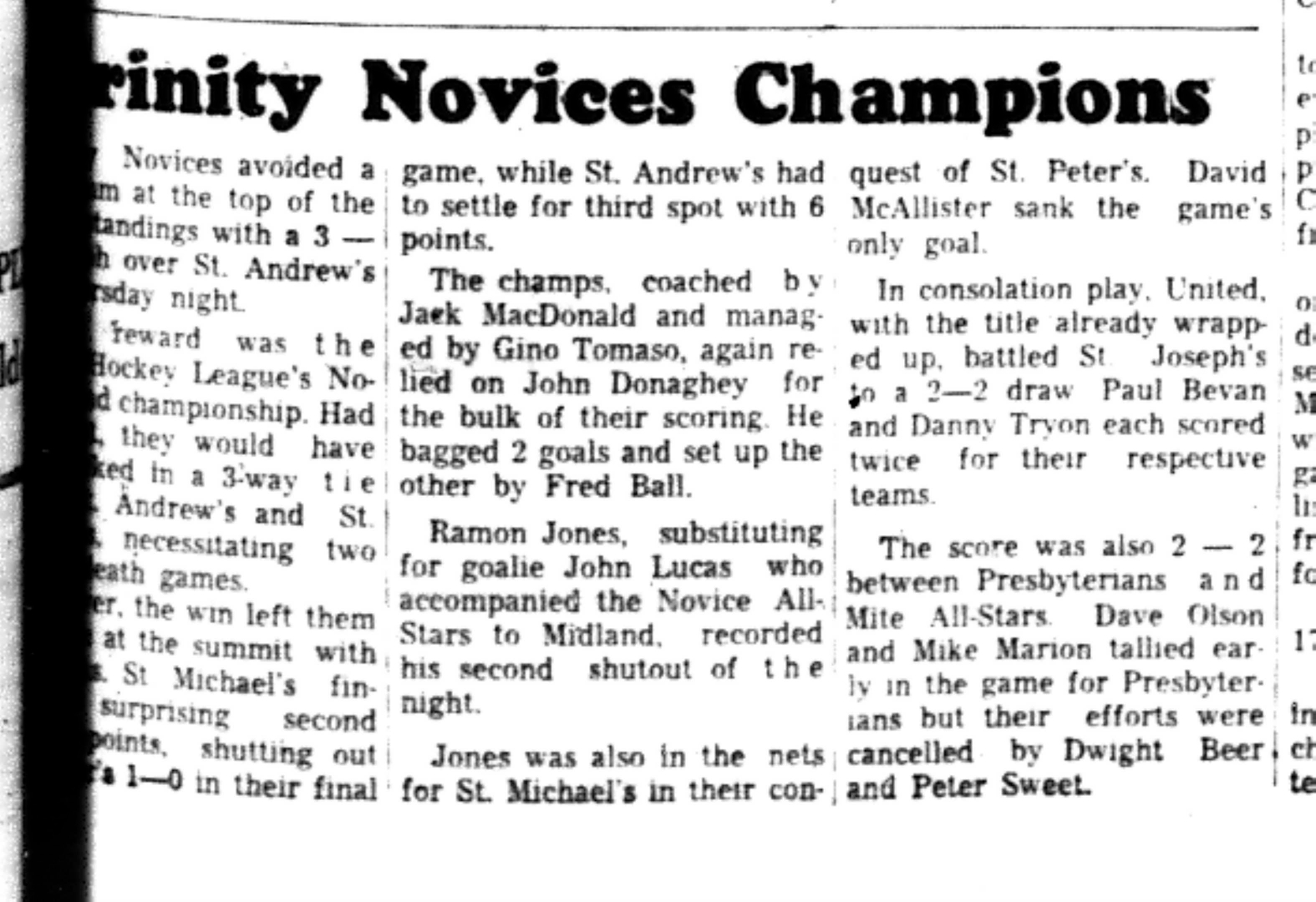 1966-04-20 Hockey -Boys -CCHL Trinity Novice Champions