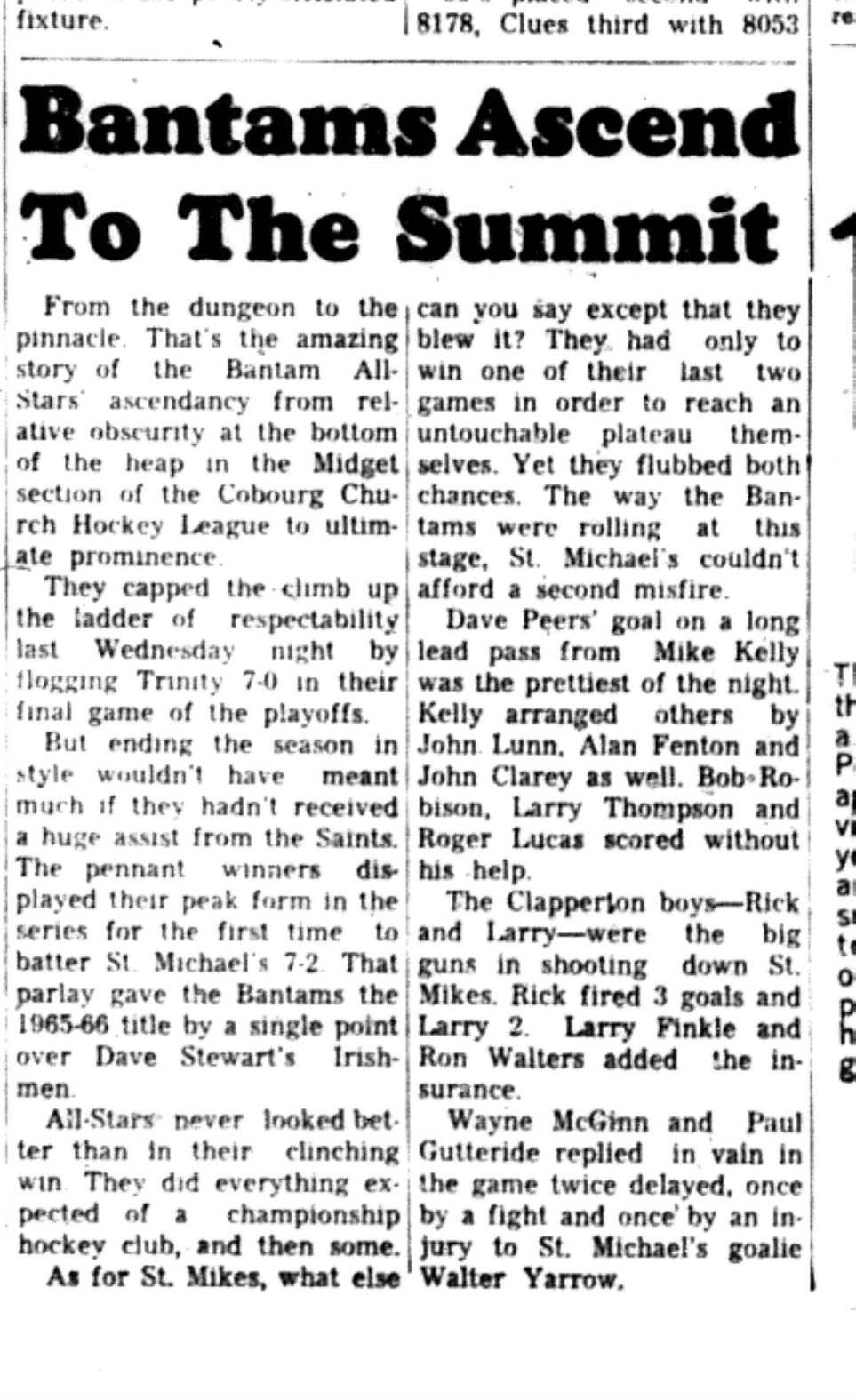 1966-04-20 Hockey -Boys -Cobourg Bantams Win
