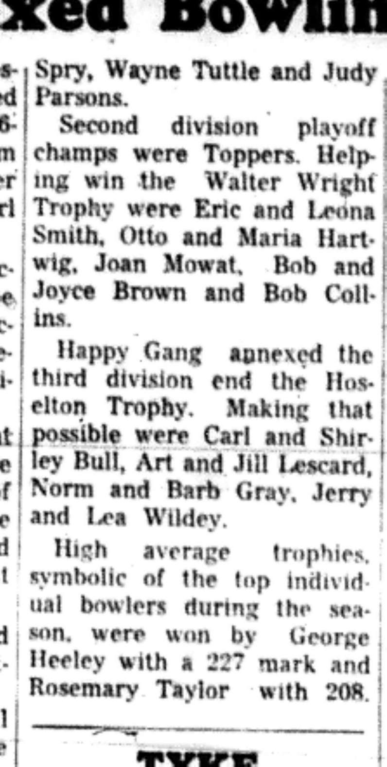 1966-04-27 Bowling -Mixed -New Town Mixed League President-C