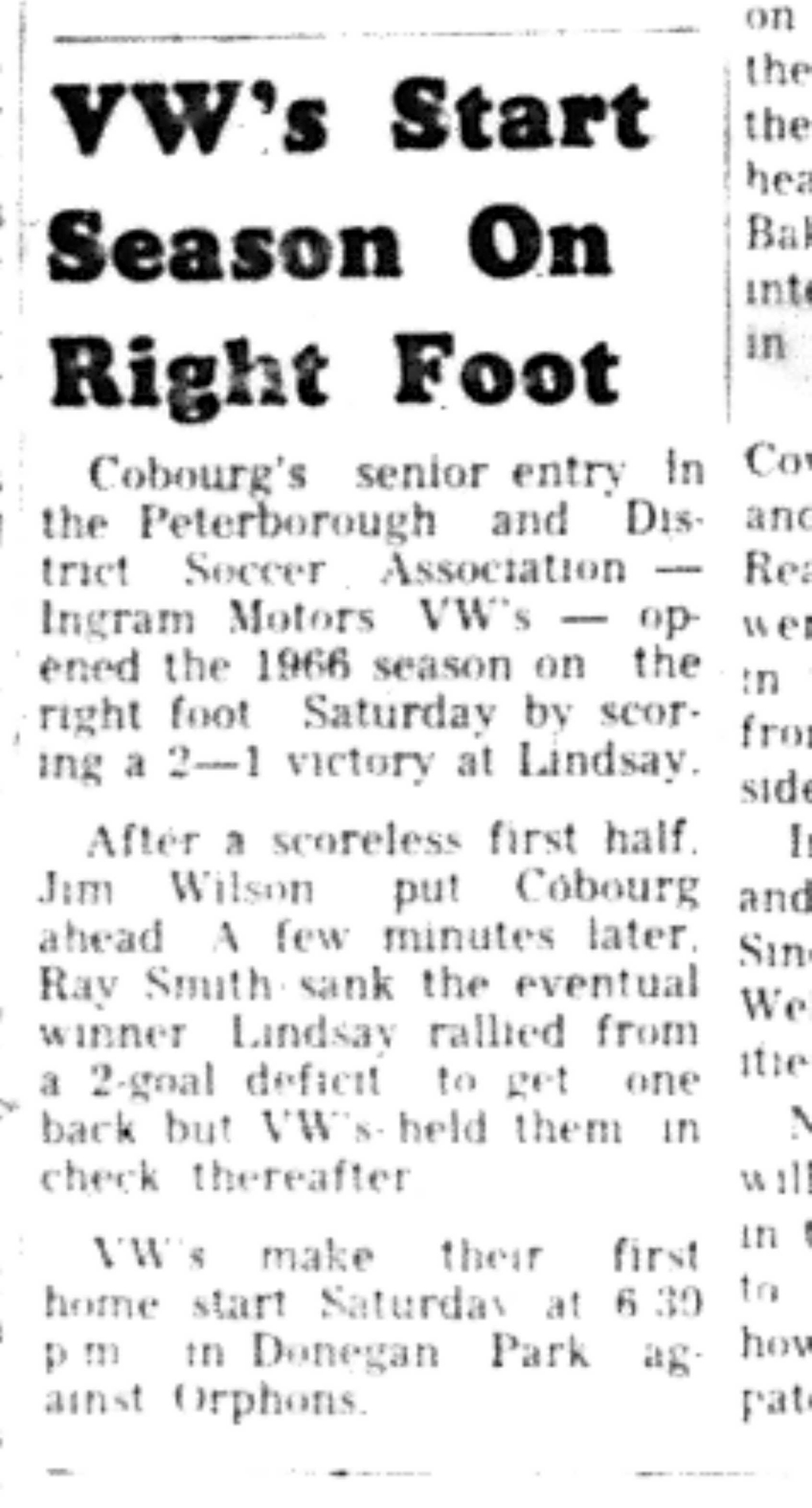 1966-05-11 Soccer -Boys -Cobourg Starts Strong