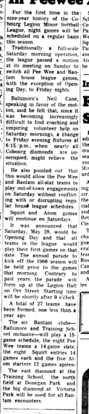 1966-05-11 Softball -Boys -CLMSL-Games To Be On Fridays-B