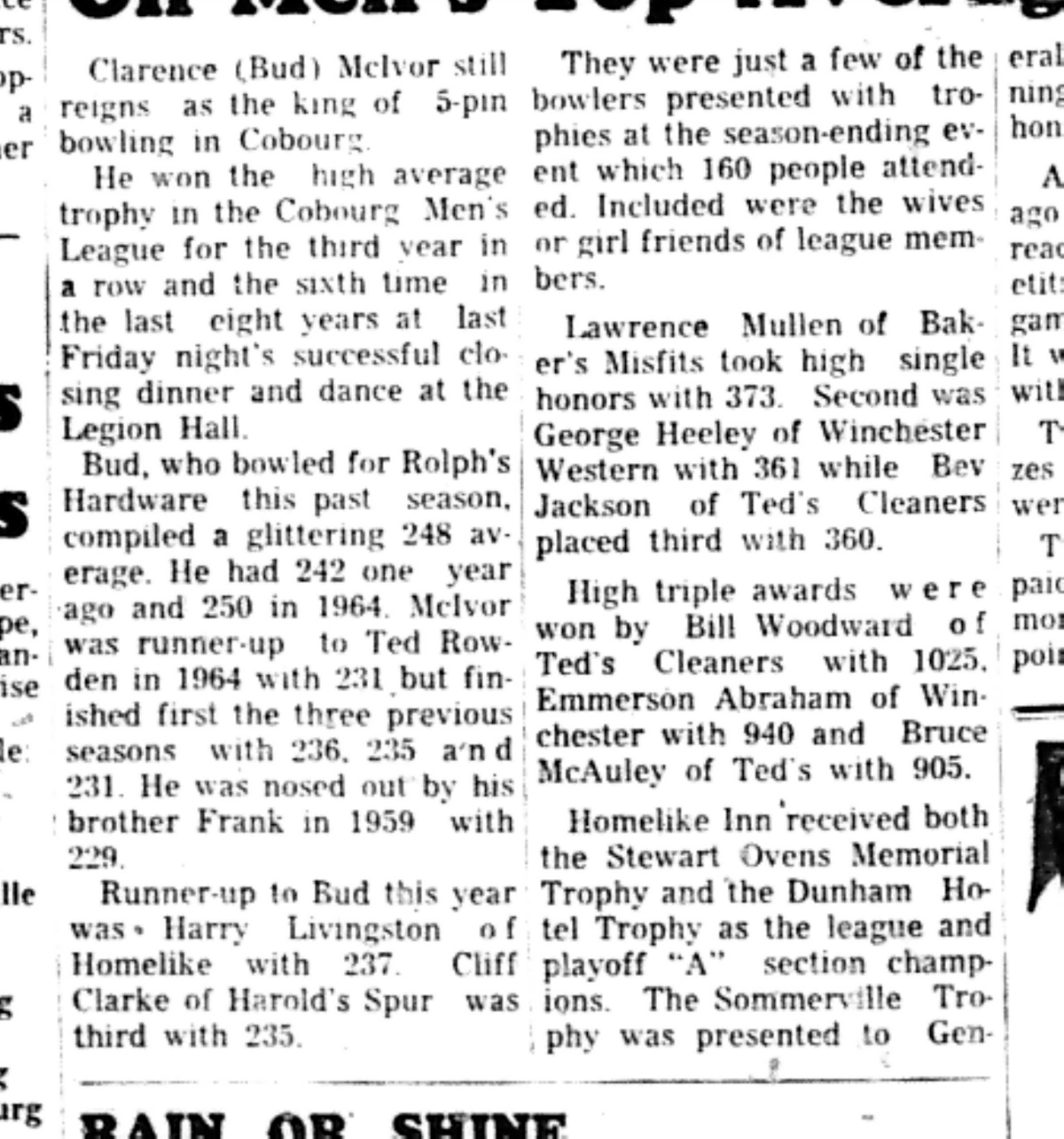 1966-05-18 Bowling -Men -Cobourg High Average Winner-B