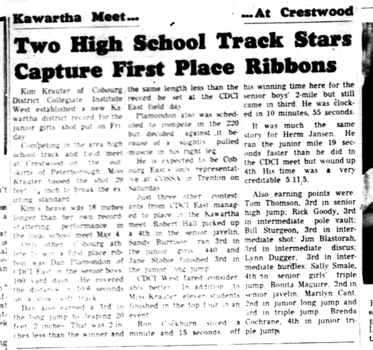 1966-05-18 School -Track & Field -CDCI East -Wins Ribbons At Crestwood