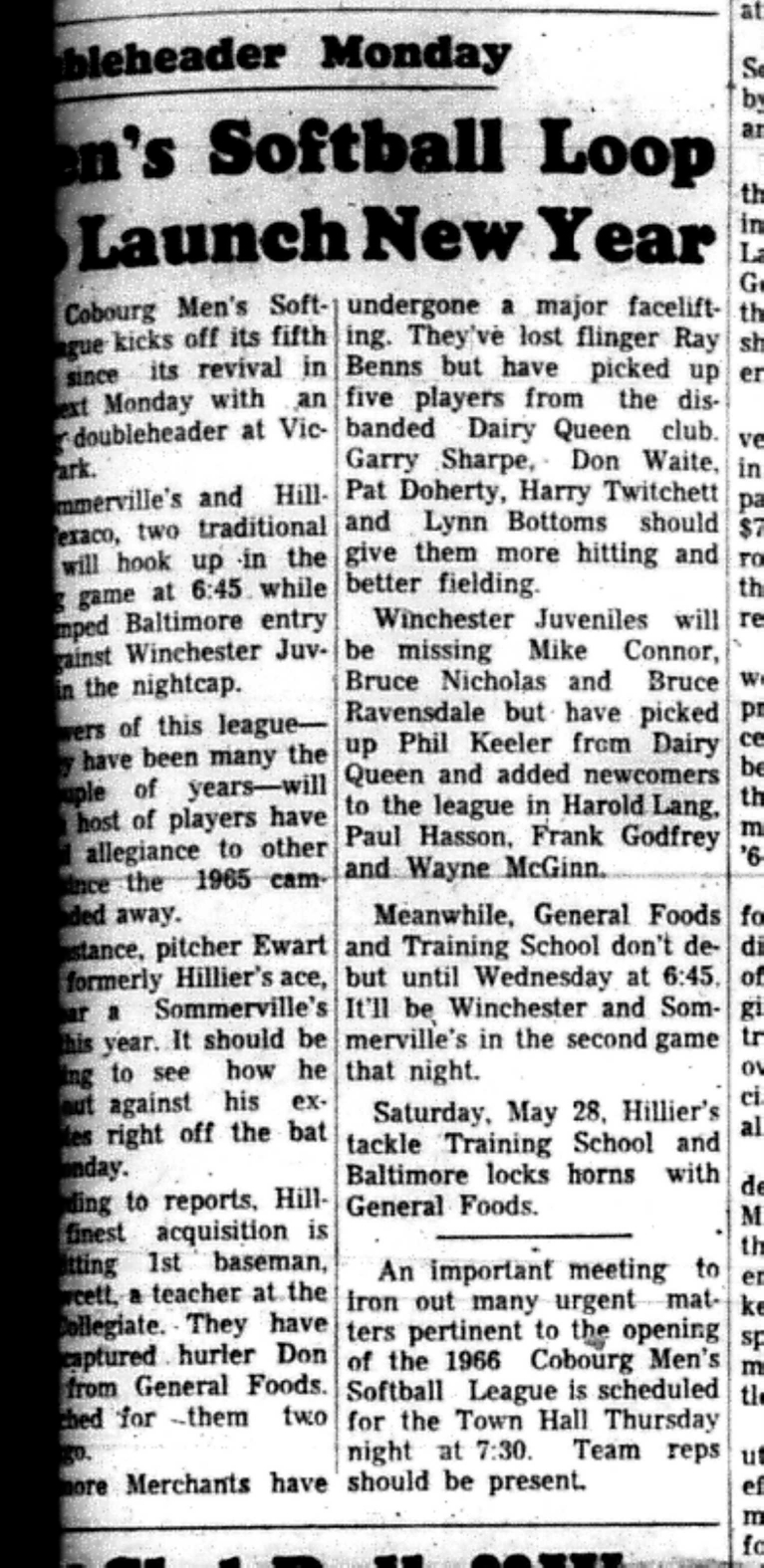 1966-05-18 Softball -Men -New Mens Softball Loop