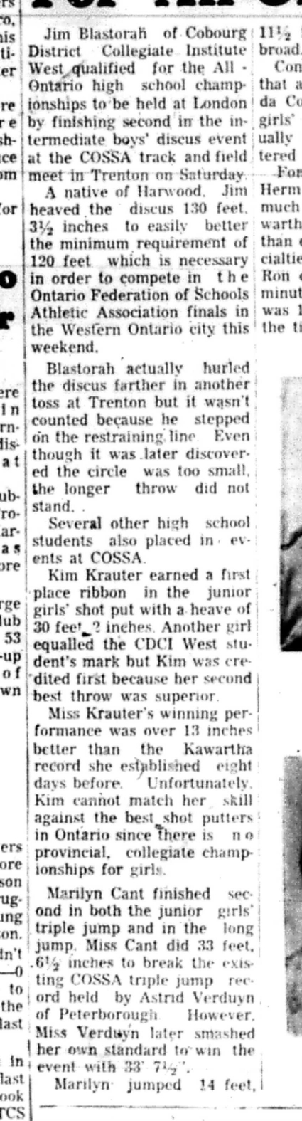 1966-05-25 School -Track & Field -Boys -CDCI West Athlete Qualifies For OFSAA-B