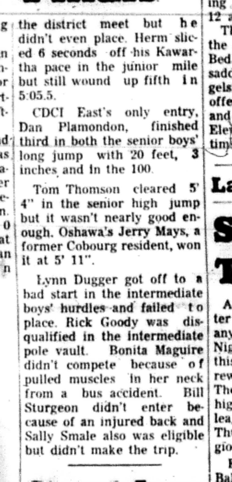 1966-05-25 School -Track & Field -Boys -CDCI West Athlete Qualifies For OFSAA-D
