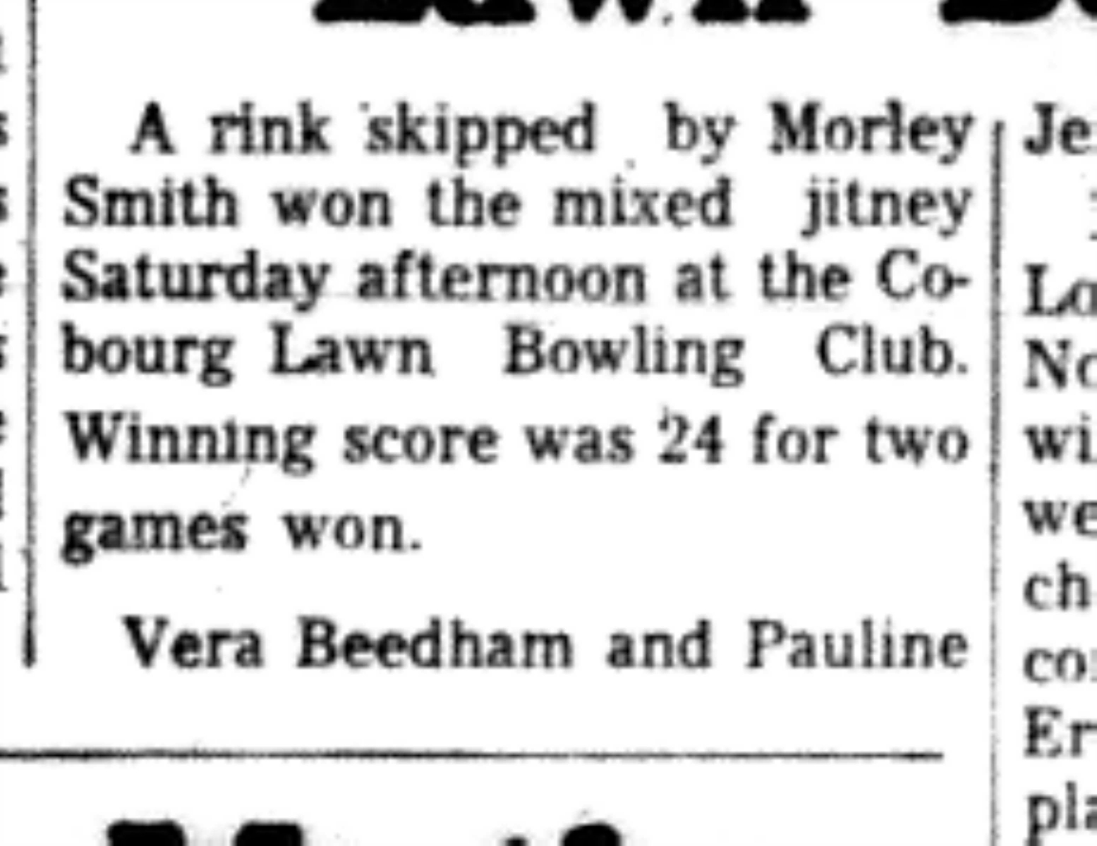 1966-06-07 Lawn Bowling -Mixed -Cobourg Club Results-B